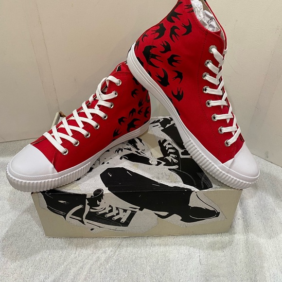 ALEXANDER McQUEEN Swallow Swarm Vulc Red & Black High-Top Sneakers NIB 11US/44EU